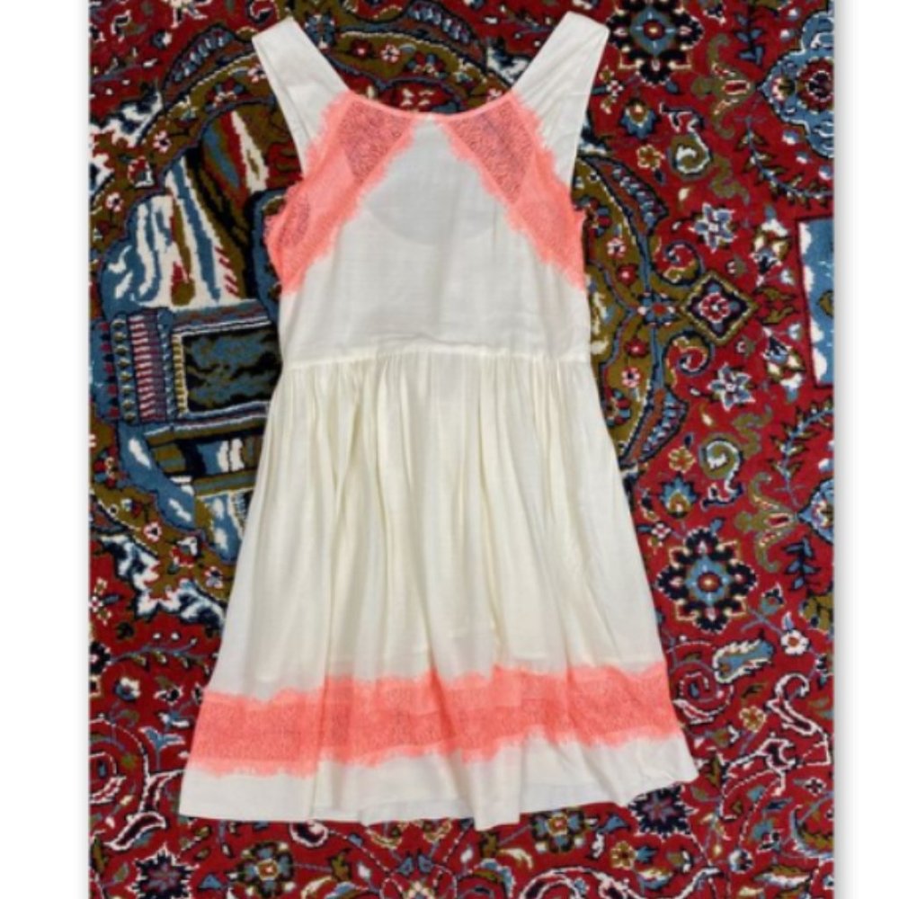 Free People 0 XS Ivory Neon Pink Dress Mini Short - Picture 1 of 6